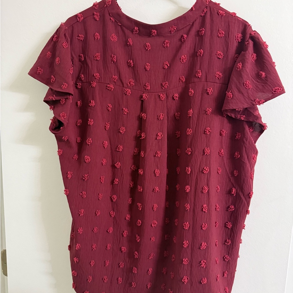 Elegant Burgundy Textured Women's Top - Picture 2 of 2